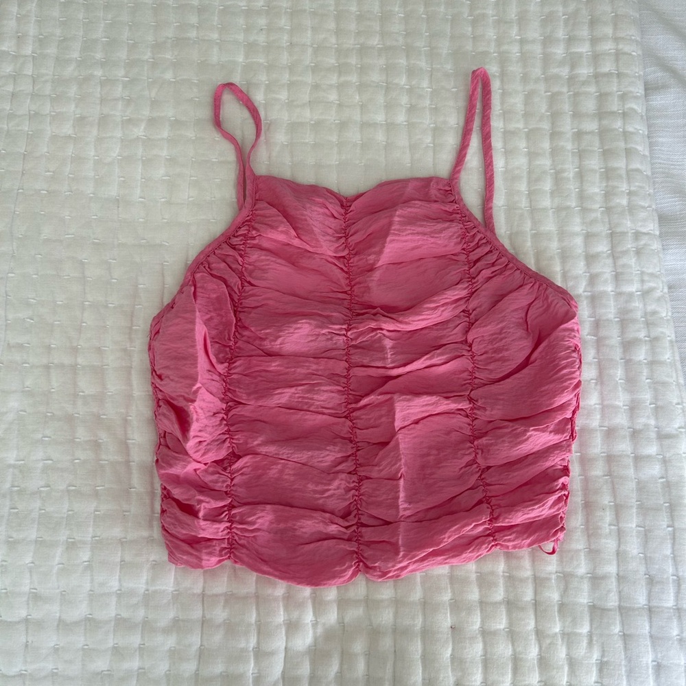 Zara Pink Ruched Crop Camisole